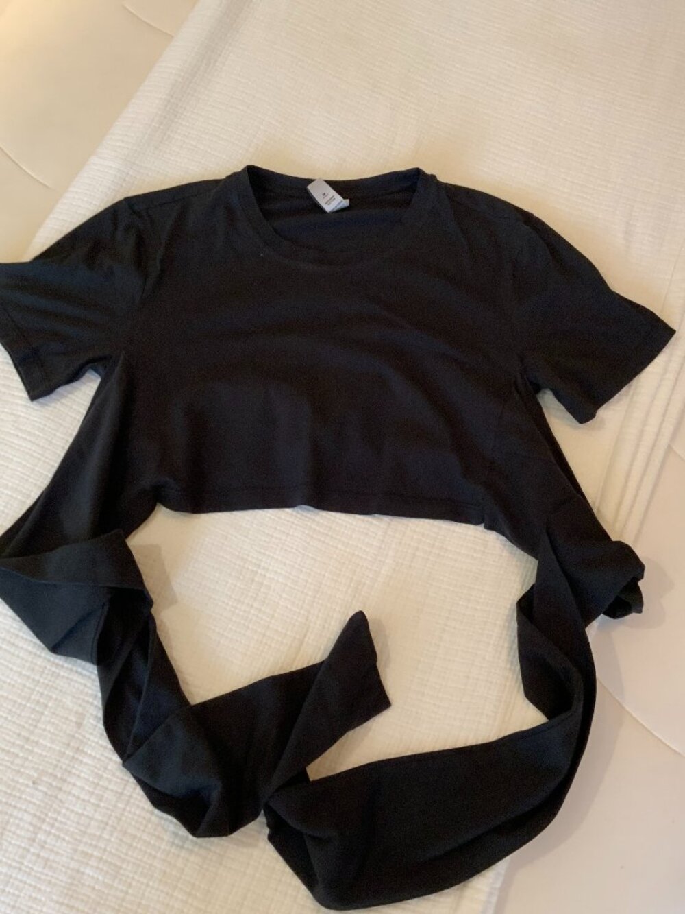 Varley Black Tie Back Cropped T-Shirt Top Size Medium